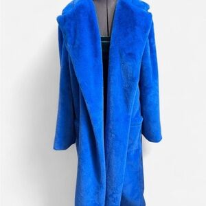 Boohoo  long Vibrant Blue faux fur teddy bear Jacket excellent ⭐️so soft!!